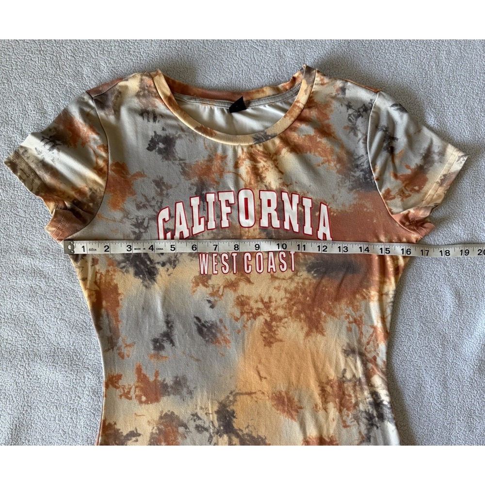 SHEIN California West Coast Tie Dye Bodycon Mini Dress Orange Gray Size M - Picture 5 of 8